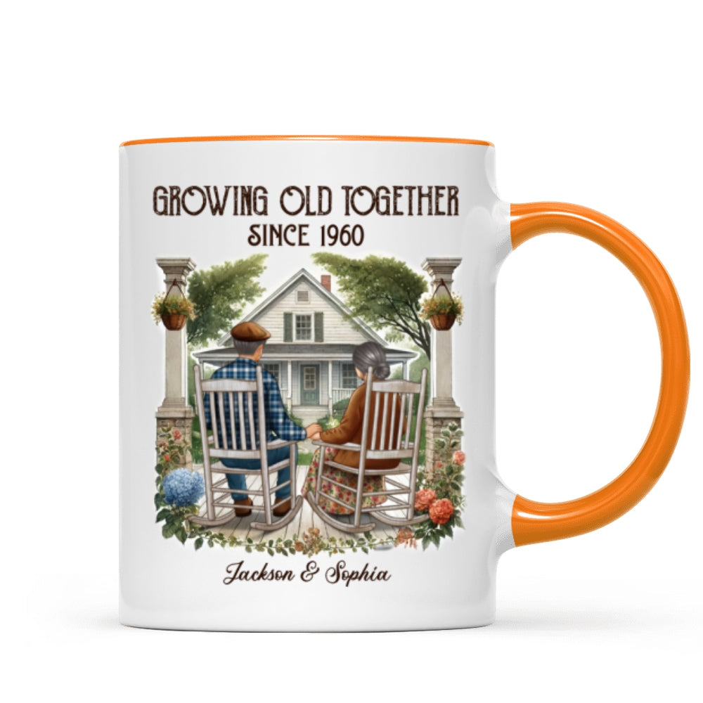 Old Couple Sitting On The Porch Growing Old Together Since Personalized Mug, Heartfelt Gift For Couple, For Him, For Her, Husband, Wife