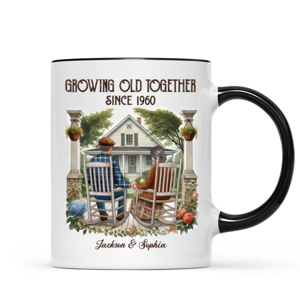 Old Couple Sitting On The Porch Growing Old Together Since Personalized Mug, Heartfelt Gift For Couple, For Him, For Her, Husband, Wife