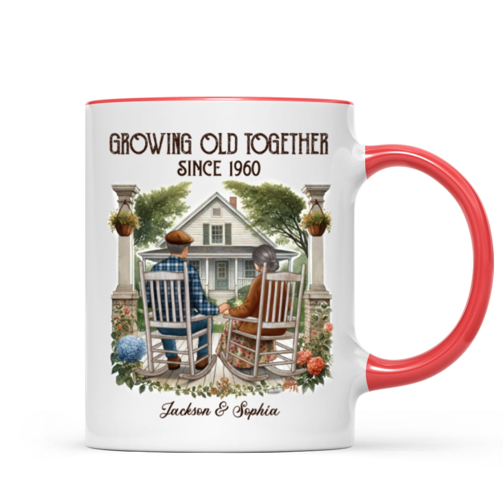 Old Couple Sitting On The Porch Growing Old Together Since Personalized Mug, Heartfelt Gift For Couple, For Him, For Her, Husband, Wife