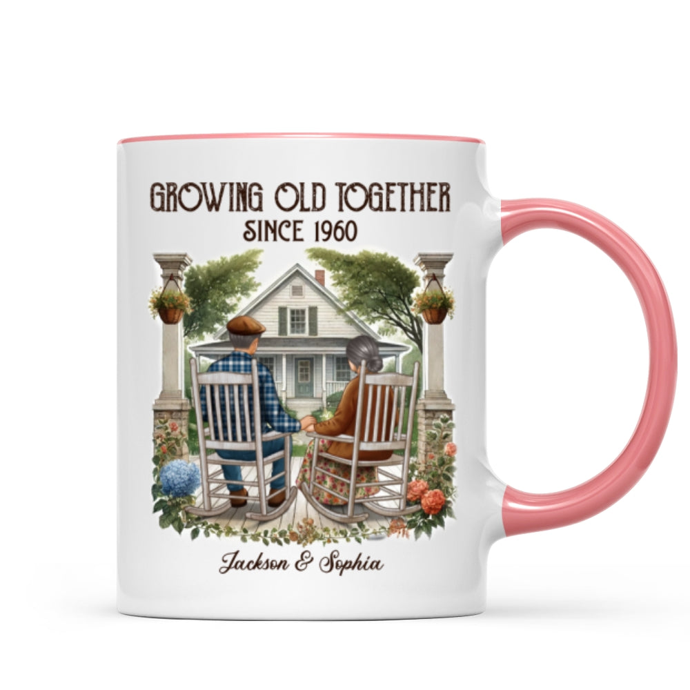 Old Couple Sitting On The Porch Growing Old Together Since Personalized Mug, Heartfelt Gift For Couple, For Him, For Her, Husband, Wife
