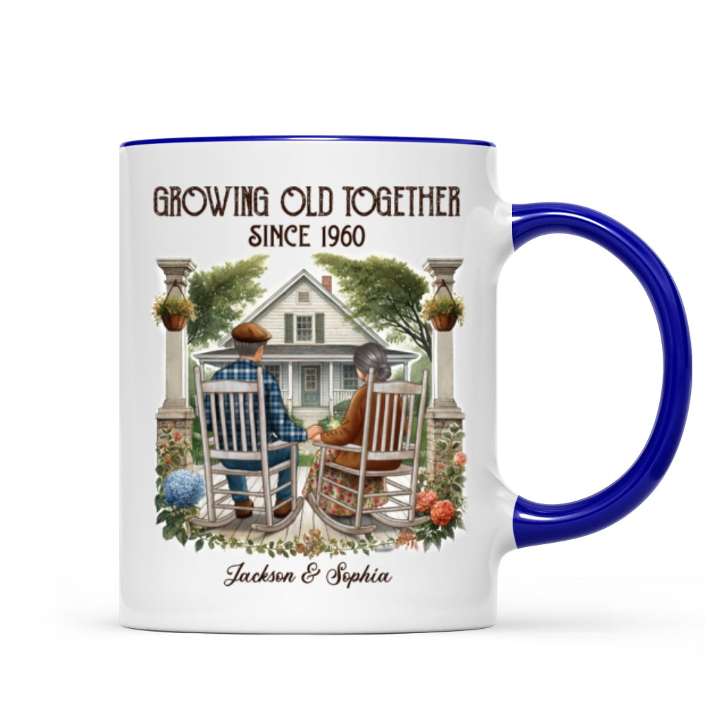 Old Couple Sitting On The Porch Growing Old Together Since Personalized Mug, Heartfelt Gift For Couple, For Him, For Her, Husband, Wife