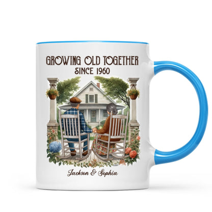 Old Couple Sitting On The Porch Growing Old Together Since Personalized Mug, Heartfelt Gift For Couple, For Him, For Her, Husband, Wife