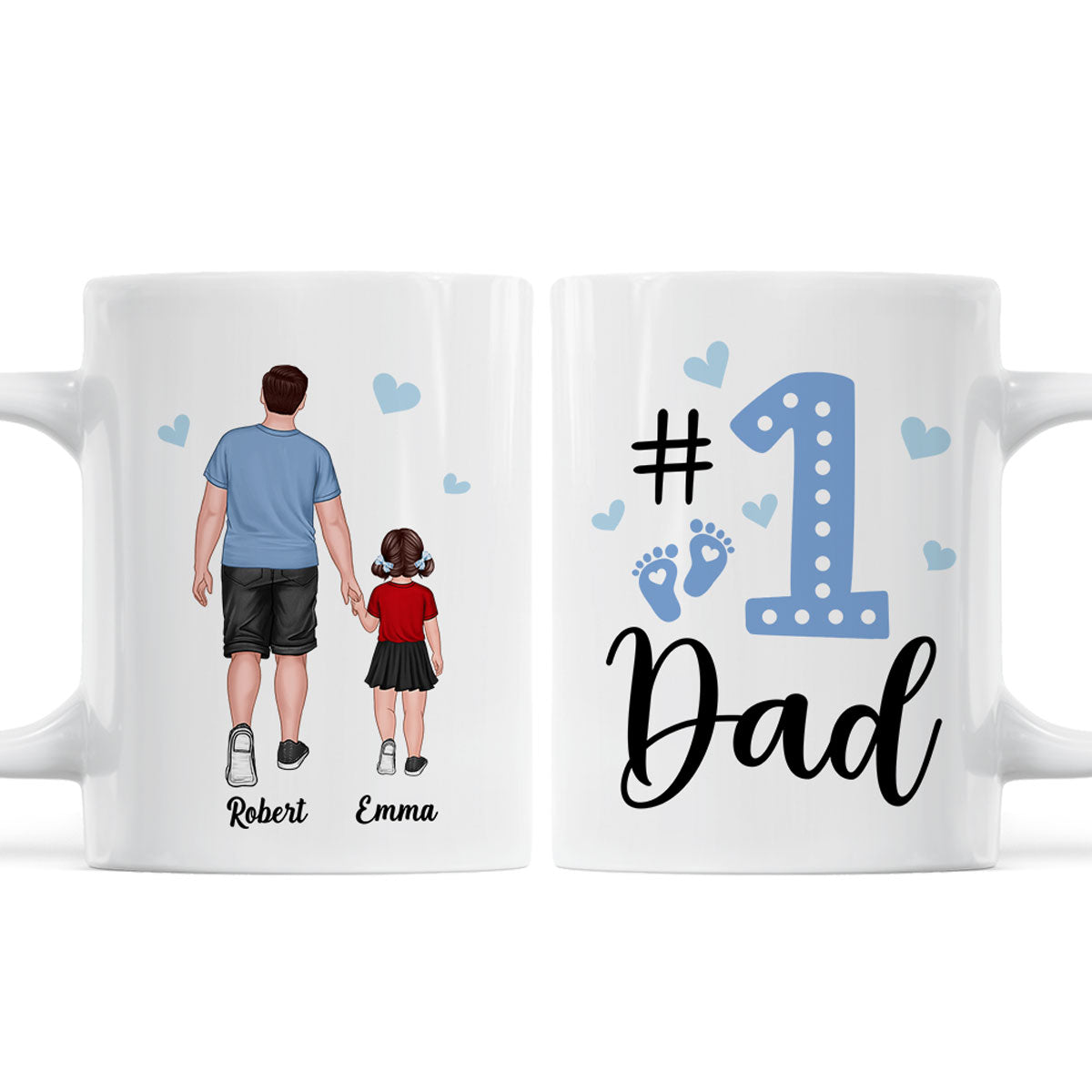 Blue Back View Dad And Son Daughter Kids Walking #1 Dad Personalized Mug