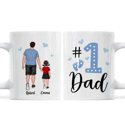 Blue Back View Dad And Son Daughter Kids Walking #1 Dad Personalized Mug