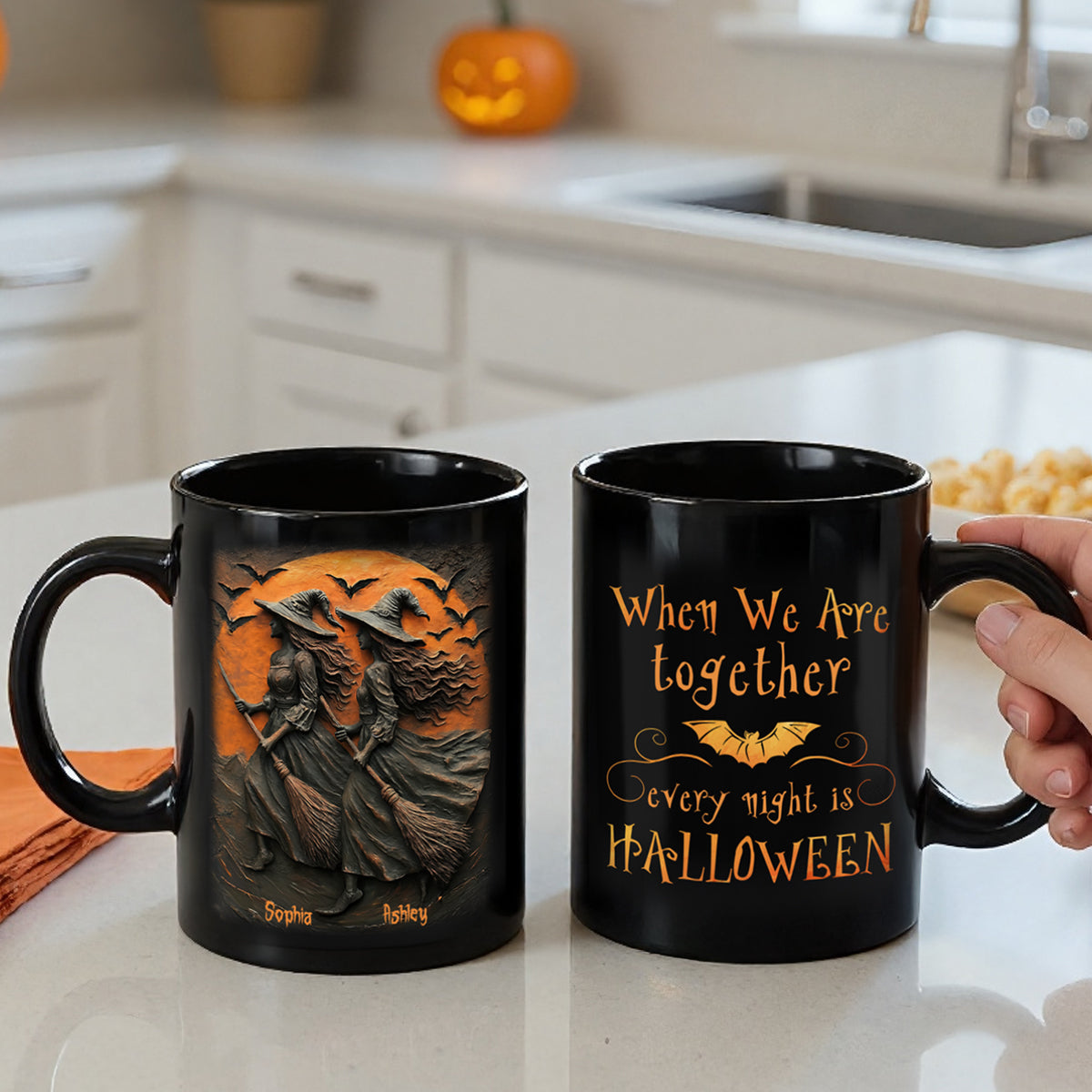 Witch Besties When We're Together Every Night Is Halloween 3D Effect Personalized Mug