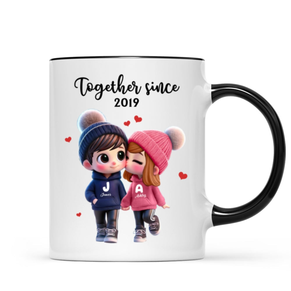 Cute Cartoon Couple Together Since Personalized Mug, Gift for him, Gift for her