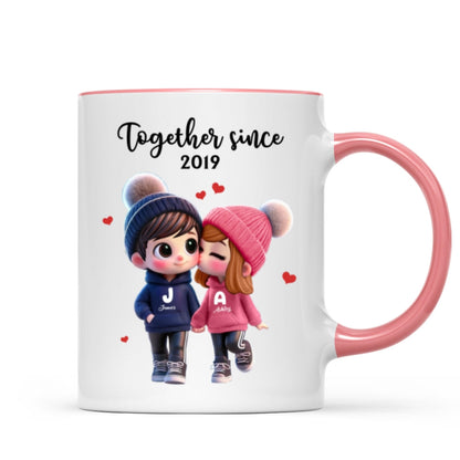 Cute Cartoon Couple Together Since Personalized Mug, Gift for him, Gift for her