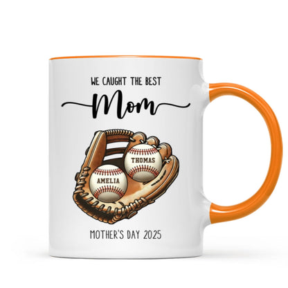 We Caught The Best Mom Baseball, Softball Personalized Mug, Custom Kid's Name, Mother's Day, Gift For Wife, Gift For Mom