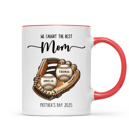 We Caught The Best Mom Baseball, Softball Personalized Mug, Custom Kid's Name, Mother's Day, Gift For Wife, Gift For Mom