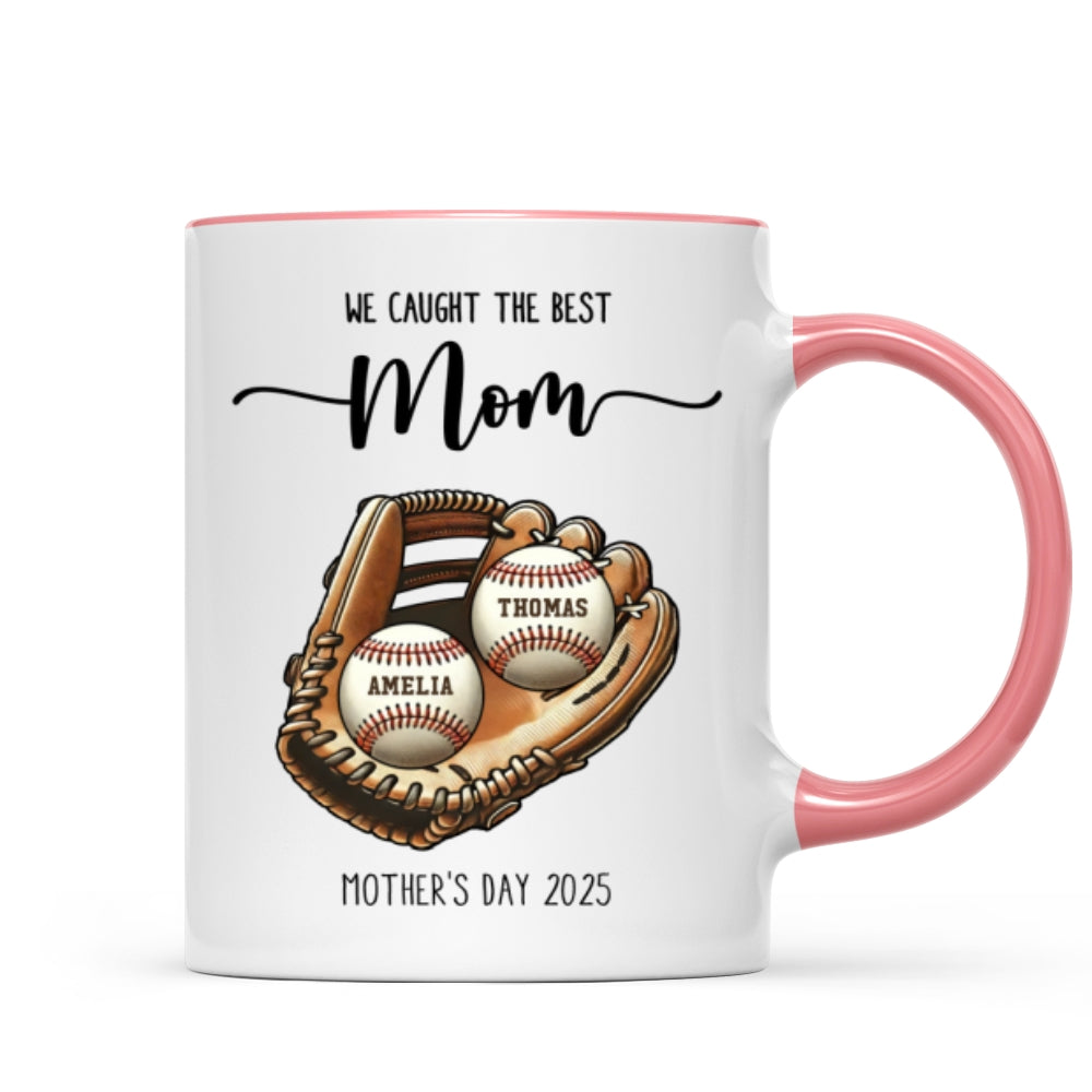 We Caught The Best Mom Baseball, Softball Personalized Mug, Custom Kid's Name, Mother's Day, Gift For Wife, Gift For Mom
