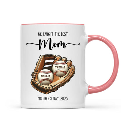 We Caught The Best Mom Baseball, Softball Personalized Mug, Custom Kid's Name, Mother's Day, Gift For Wife, Gift For Mom