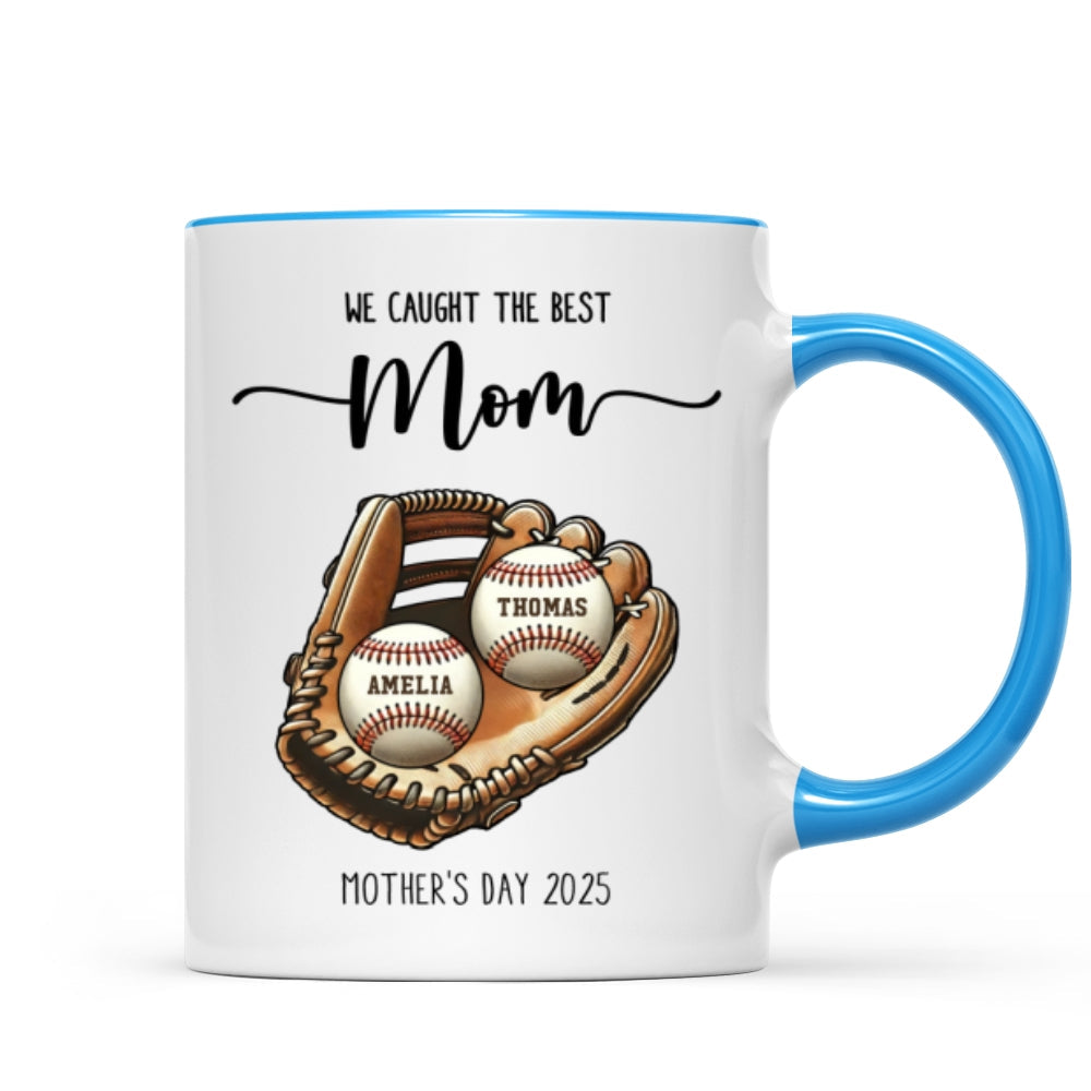 We Caught The Best Mom Baseball, Softball Personalized Mug, Custom Kid's Name, Mother's Day, Gift For Wife, Gift For Mom