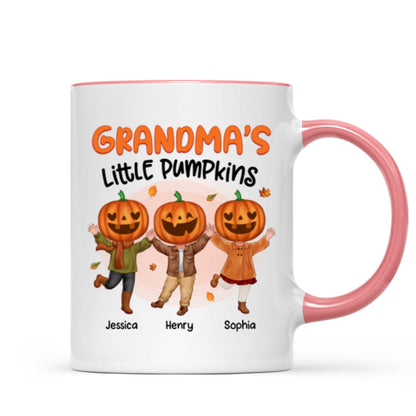 Grandma's Little Pumpkins Happy Kids With Pumpkin Head Personalized Fall Season Mug