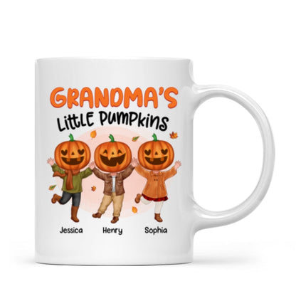Grandma's Little Pumpkins Happy Kids With Pumpkin Head Personalized Fall Season Mug