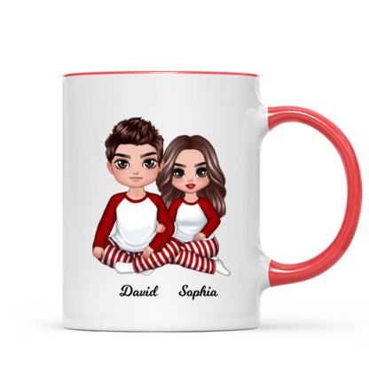 Christmas Doll Couple Sitting Hugging Personalized Mug