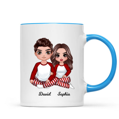 Christmas Doll Couple Sitting Hugging Personalized Mug