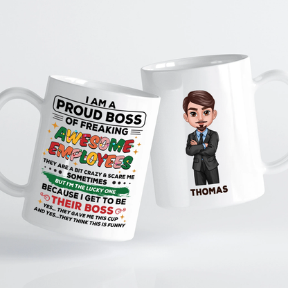 Proud Boss Of Freaking Awesome Employees Personalized Mug, Funny Christmas Gift For Boss