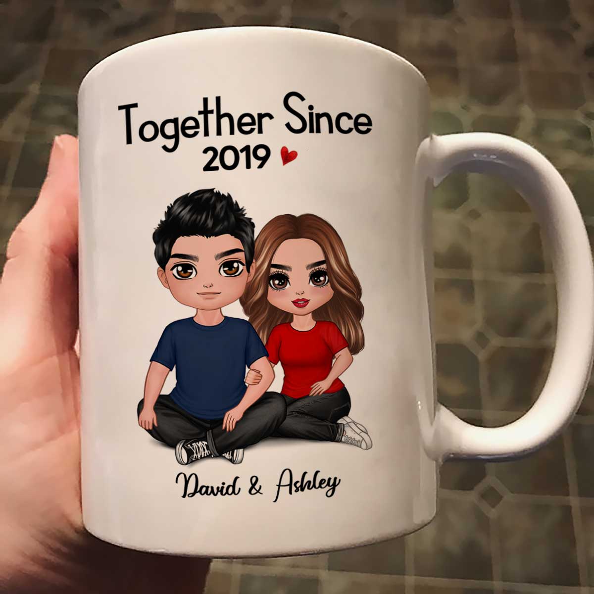 Embracing Doll Couple Sitting Valentine's Anniversary Gift For Him Gift For Her Personalized Mug