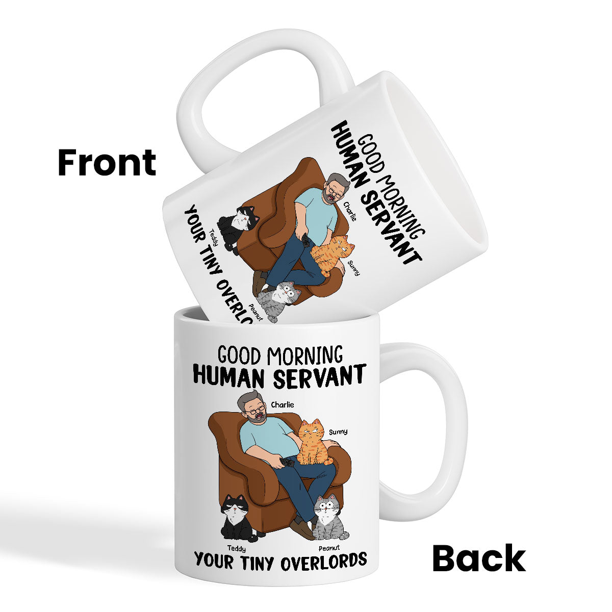 Happy Father's Day Human Servant Cat Dad Asleep Funny Cats Personalized Mug