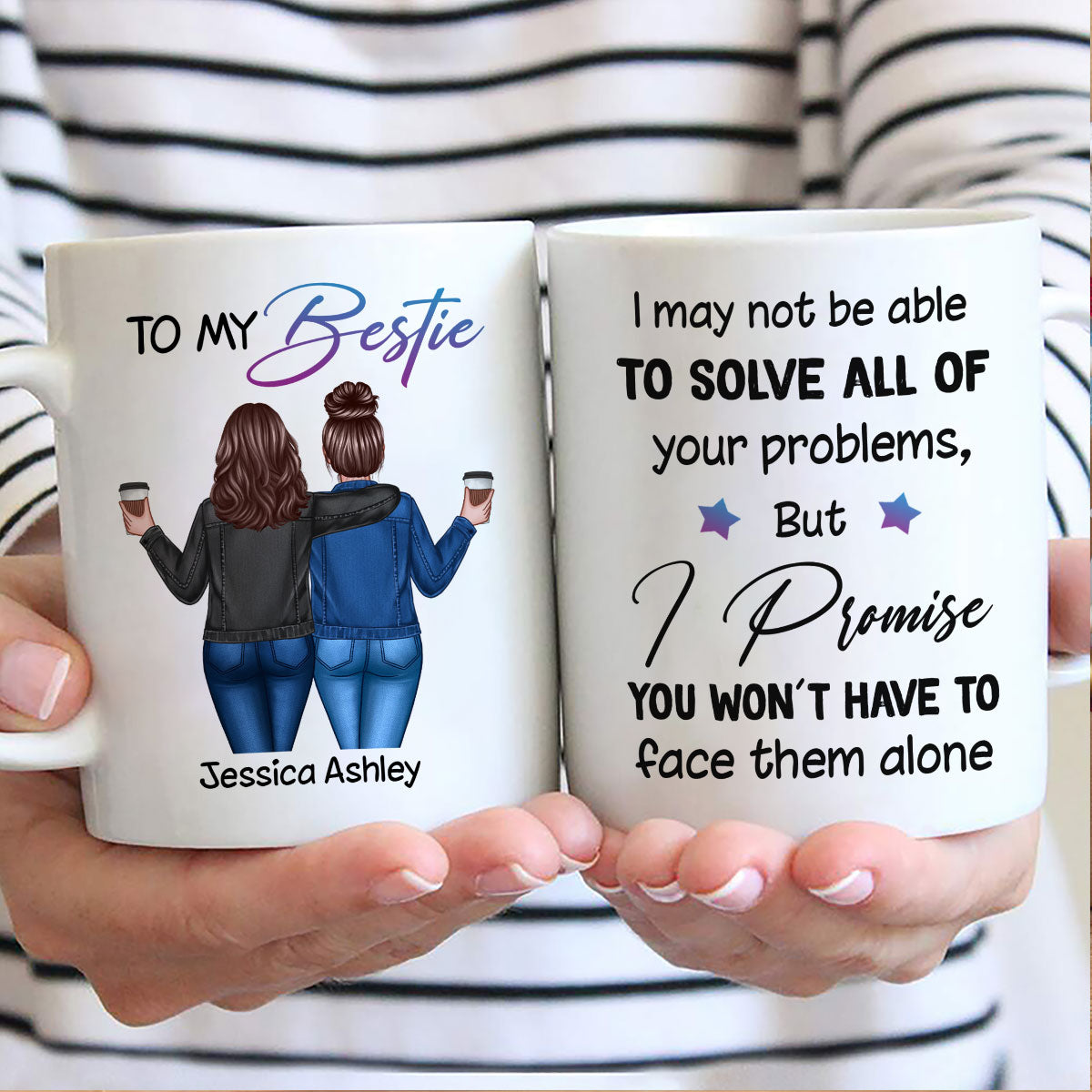 Back View Besties To My Bestie Personalized Mug, Christmas Gift For Best Friends, BFF