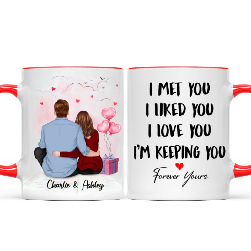 Sitting Back View Couple I Met You I Love You I'm Keeping You Personalized Mug