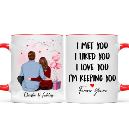 Sitting Back View Couple I Met You I Love You I'm Keeping You Personalized Mug