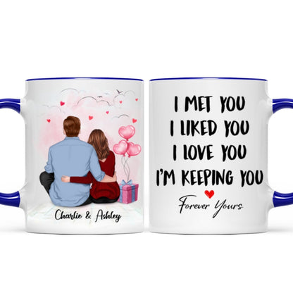 Sitting Back View Couple I Met You I Love You I'm Keeping You Personalized Mug
