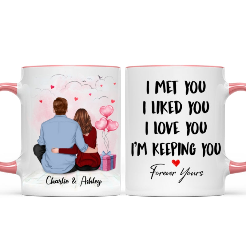 Sitting Back View Couple I Met You I Love You I'm Keeping You Personalized Mug