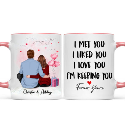 Sitting Back View Couple I Met You I Love You I'm Keeping You Personalized Mug