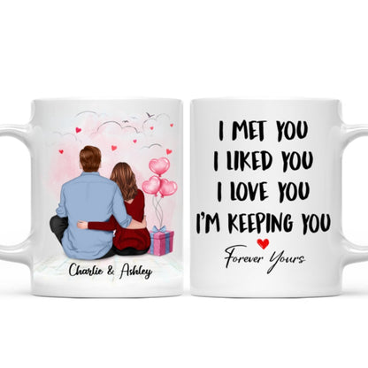 Sitting Back View Couple I Met You I Love You I'm Keeping You Personalized Mug