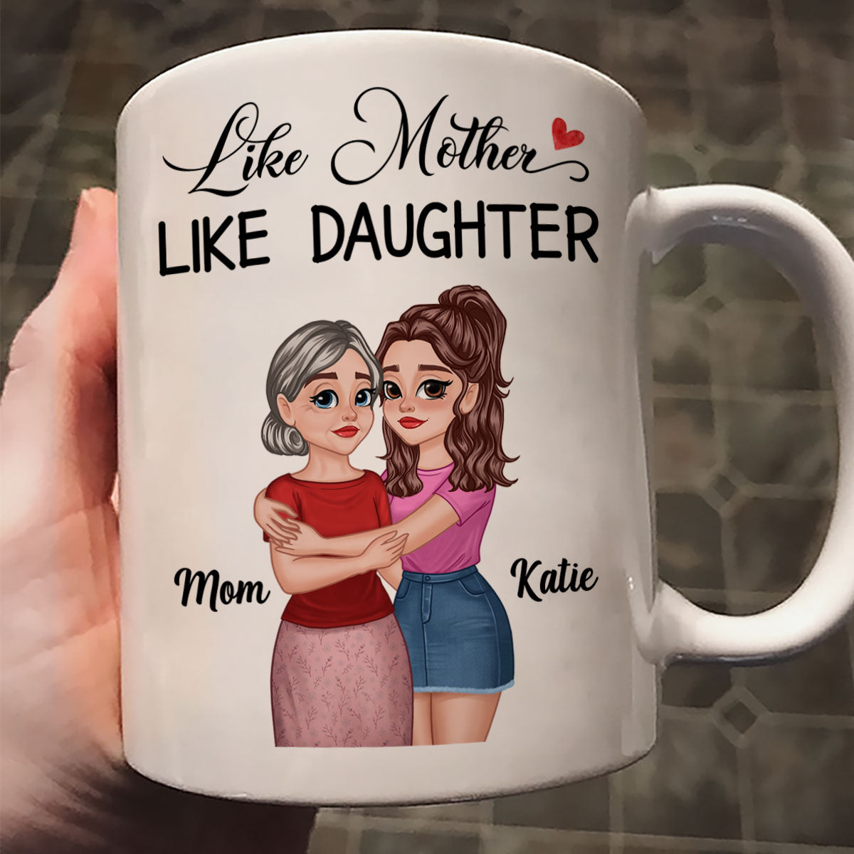 The Love Between Mother Daughter Hugging Cartoon Personalized Mug