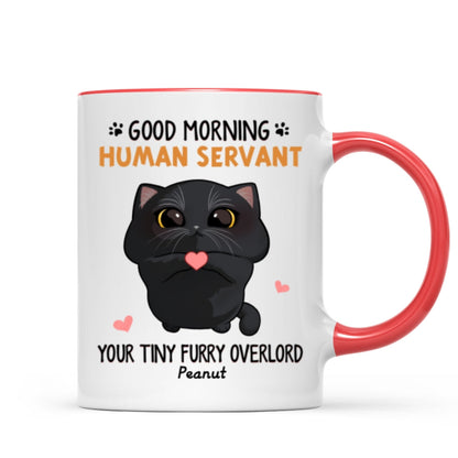 Good Morning Human Servant Cute Cartoon Cat Looking Up Personalized Mug