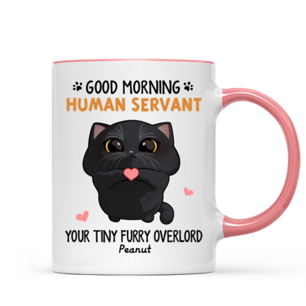 Good Morning Human Servant Cute Cartoon Cat Looking Up Personalized Mug