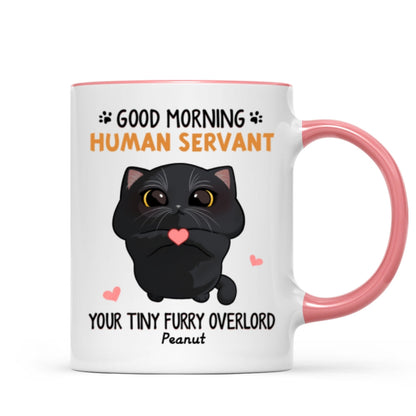 Good Morning Human Servant Cute Cartoon Cat Looking Up Personalized Mug