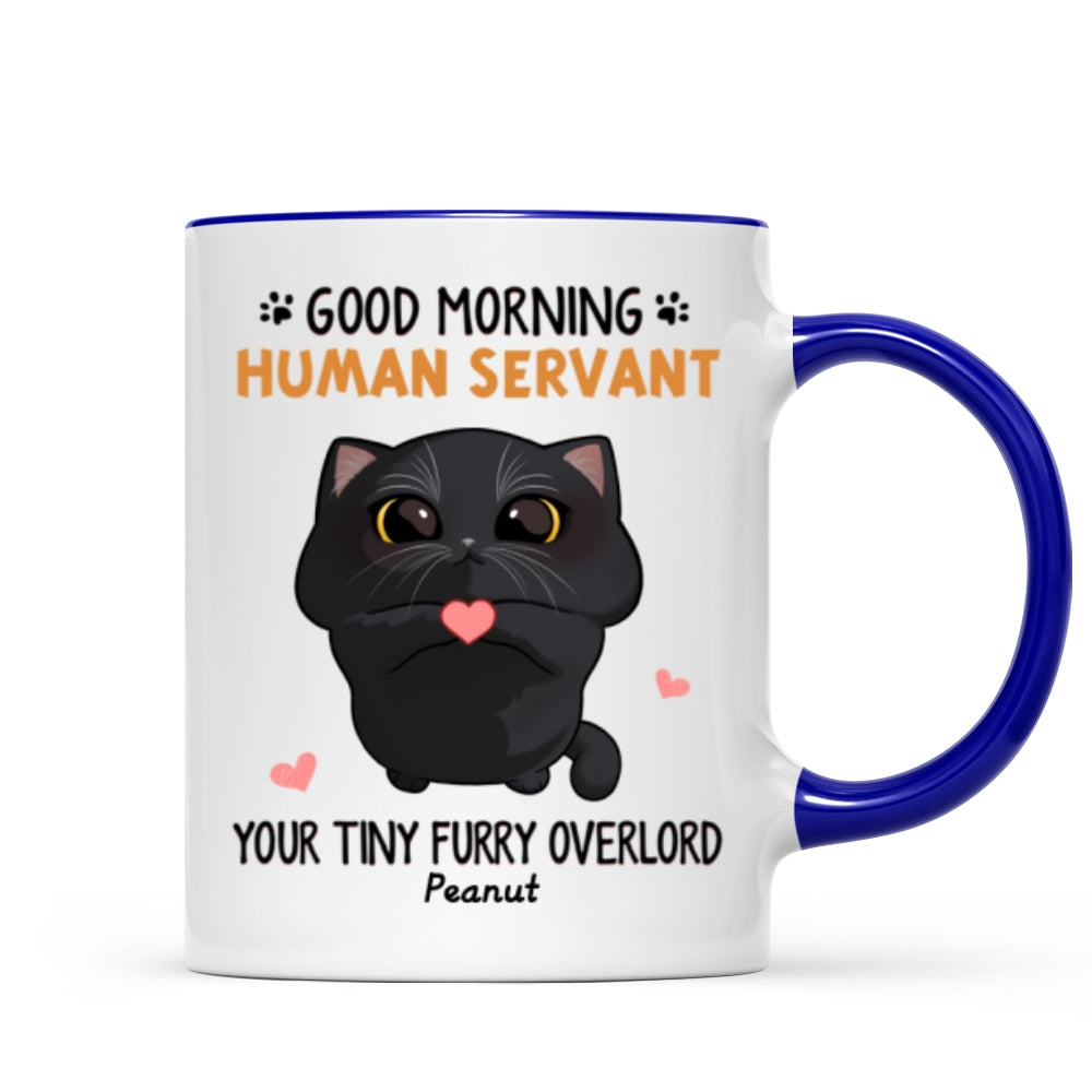 Good Morning Human Servant Cute Cartoon Cat Looking Up Personalized Mug