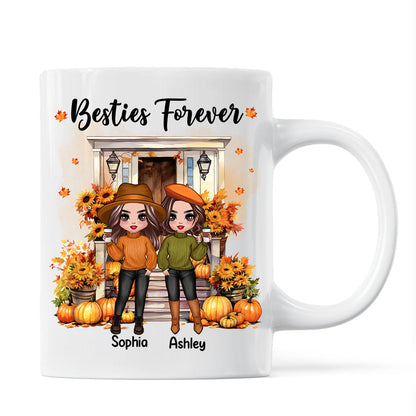 Fall Season Besties Sister Standing Front Door Personlized Mug