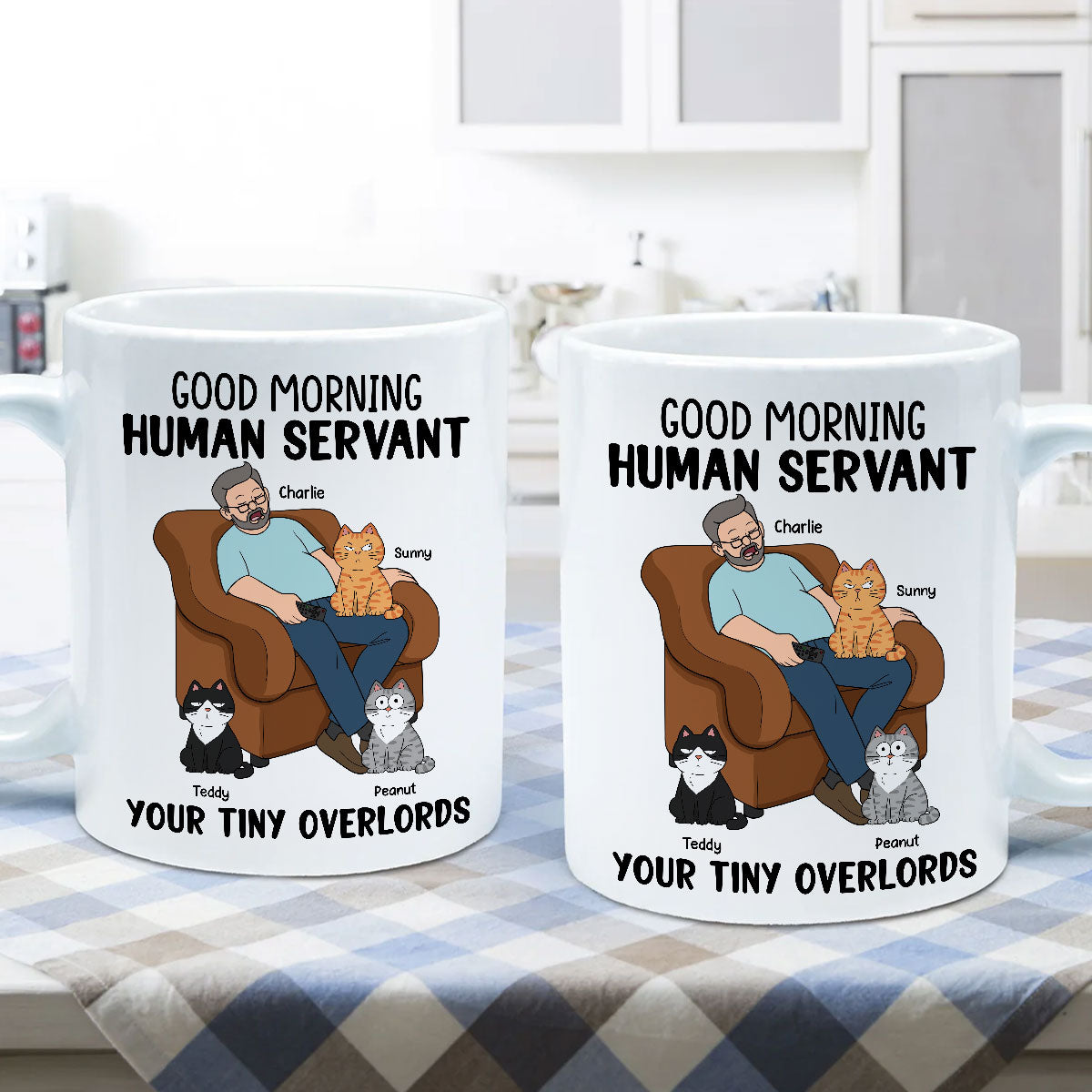 Happy Father's Day Human Servant Cat Dad Asleep Funny Cats Personalized Mug
