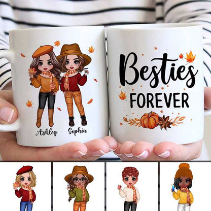 Fall Season Doll Besties Best Friends Standing Personalized Mug (11oz)