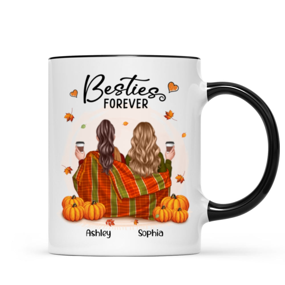 Fall Season Best Friends Sisters With Blanket Pumpkin Patch Personalized Mug