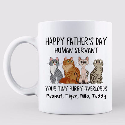 Cartoon Sitting Cats Happy Father's Day Human Servant Gift For Cat Dad Personalized Mug