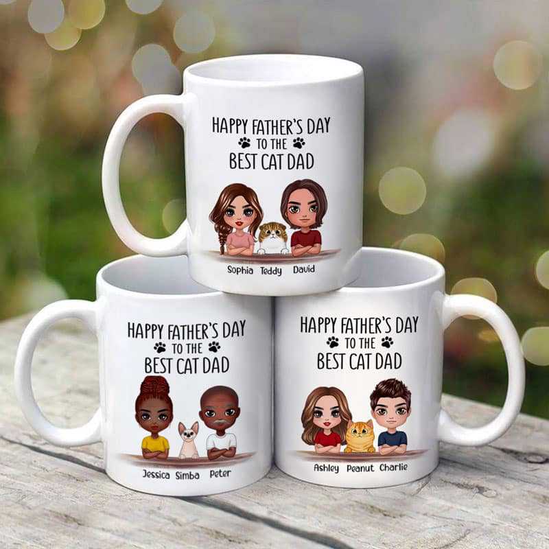 Doll Couple And Cats Happy Father's Day Gift Personalized Mug