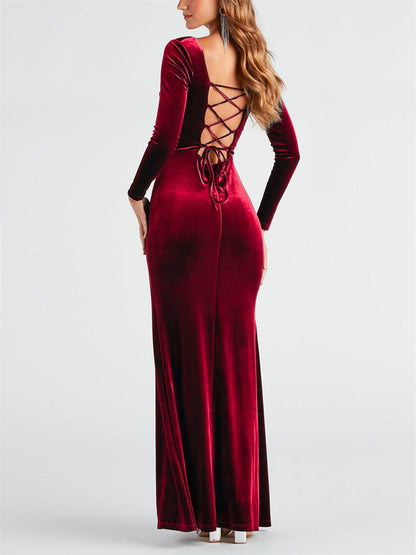 Formal Corset Side Slit Velvet Mermaid Dress