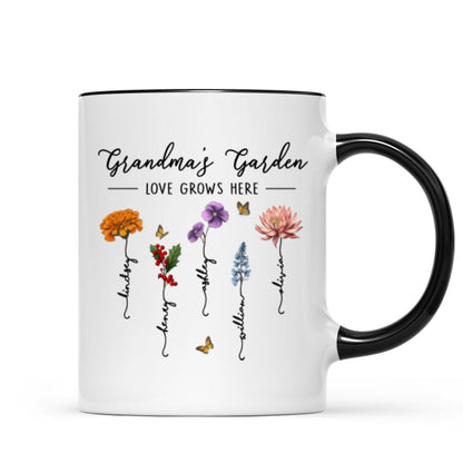 Grandma's Garden Love Grows Here Beautiful Birth Month Flower Gift For Grandma Mom Personalized Mug