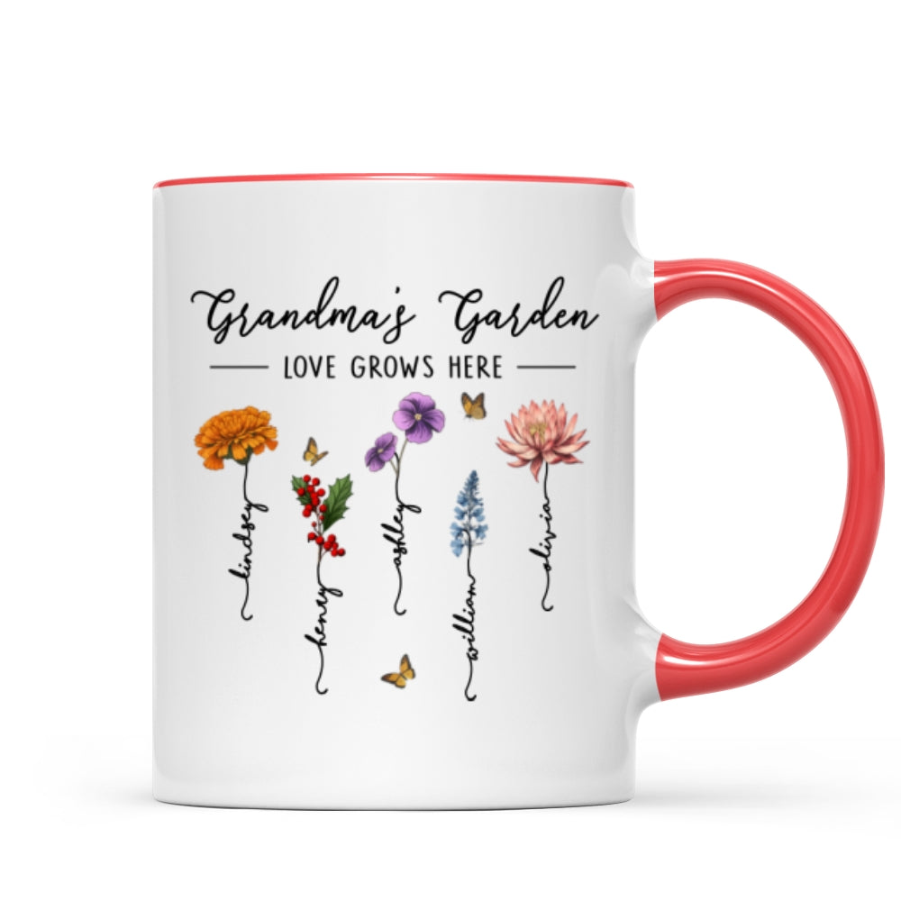 Grandma's Garden Love Grows Here Beautiful Birth Month Flower Gift For Grandma Mom Personalized Mug