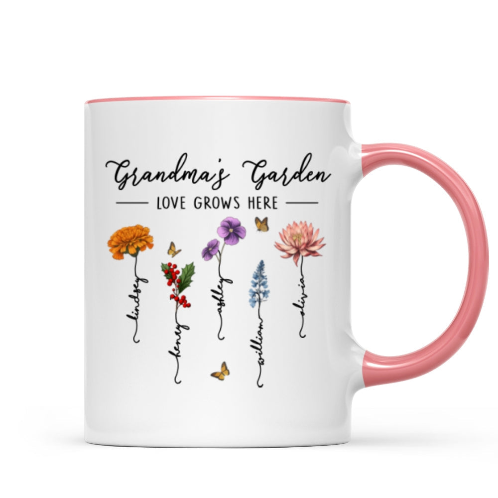 Grandma's Garden Love Grows Here Beautiful Birth Month Flower Gift For Grandma Mom Personalized Mug