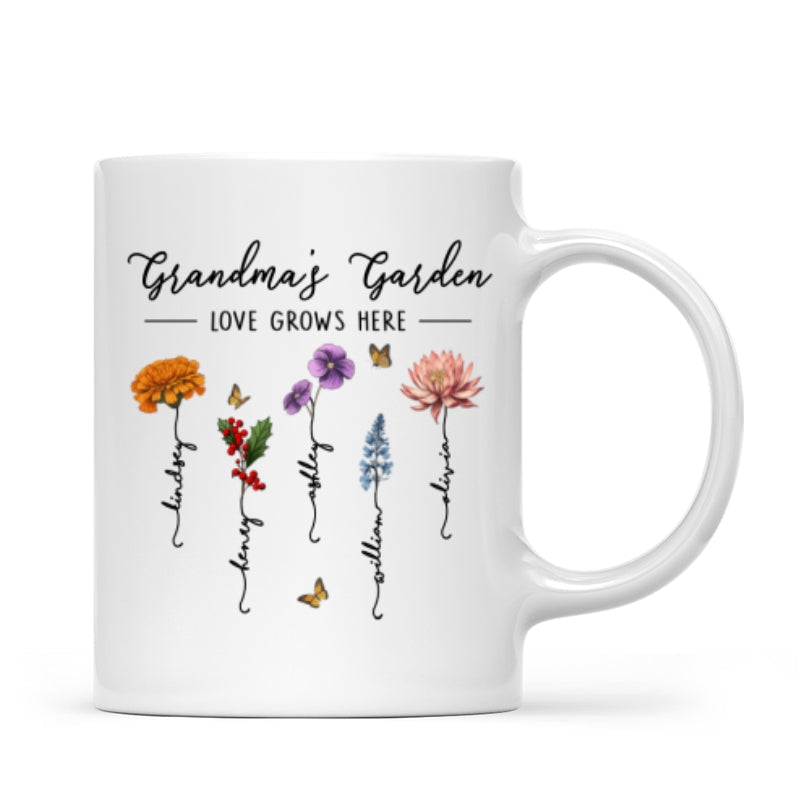 Grandma's Garden Love Grows Here Beautiful Birth Month Flower Gift For Grandma Mom Personalized Mug