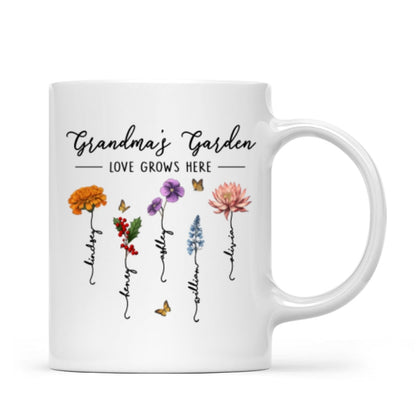 Grandma's Garden Love Grows Here Beautiful Birth Month Flower Gift For Grandma Mom Personalized Mug