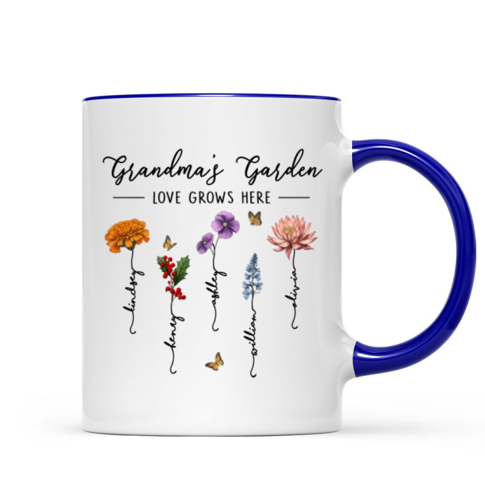 Grandma's Garden Love Grows Here Beautiful Birth Month Flower Gift For Grandma Mom Personalized Mug