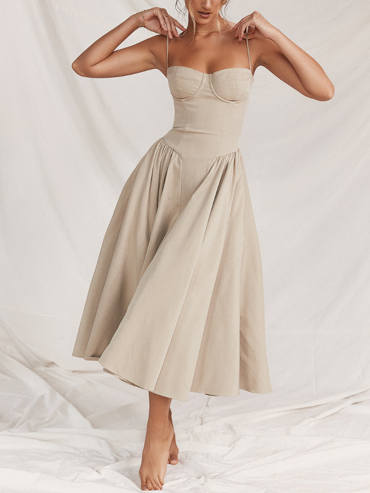 Sweetheart Neck Spaghetti Straps Volume Midi Dress
