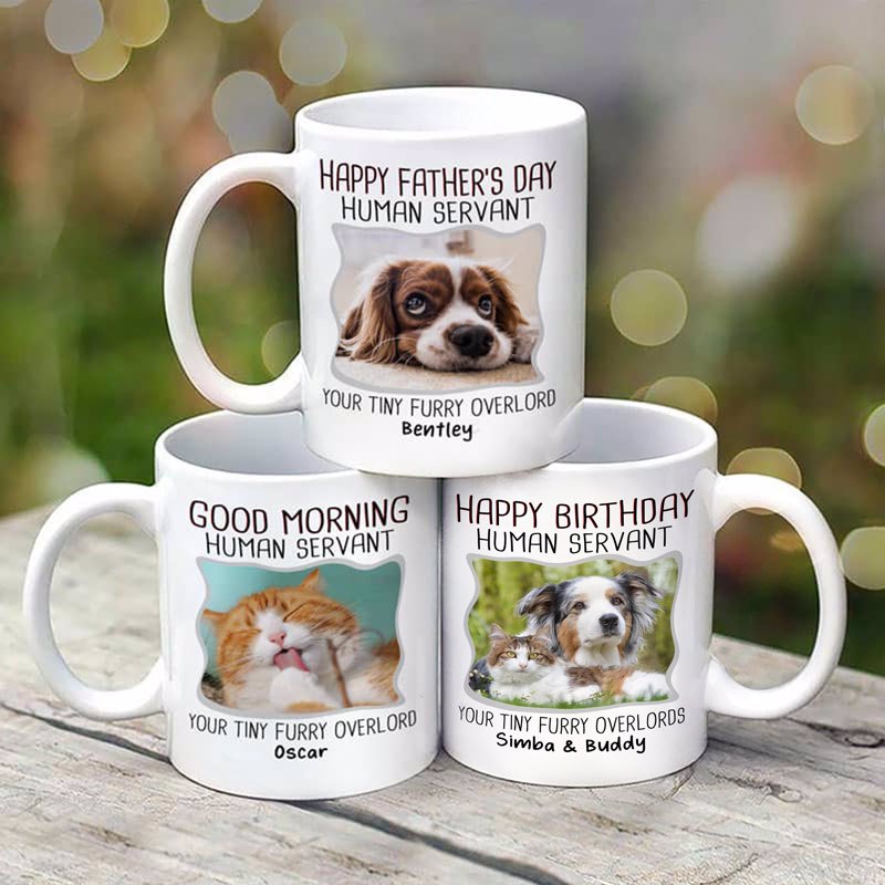 Good Morning Human Servant Dog Cat Photo Personalized Mug